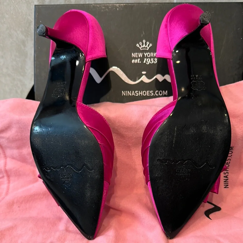 Nina Pink Satin Heels with Bow Detail - Picture 3 of 6